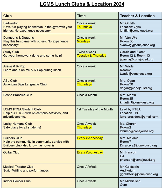 Club Schedule